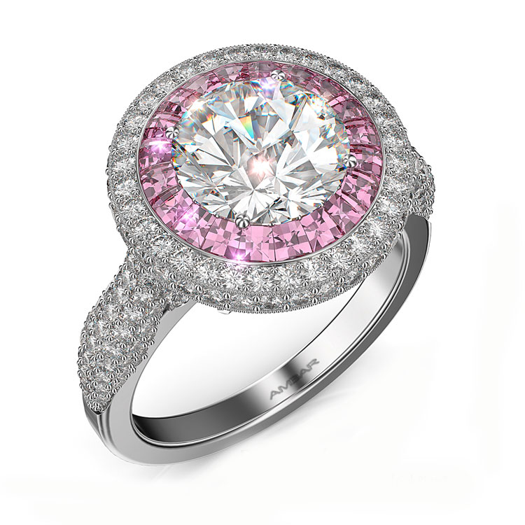 diamond ring with pink sapphire halo