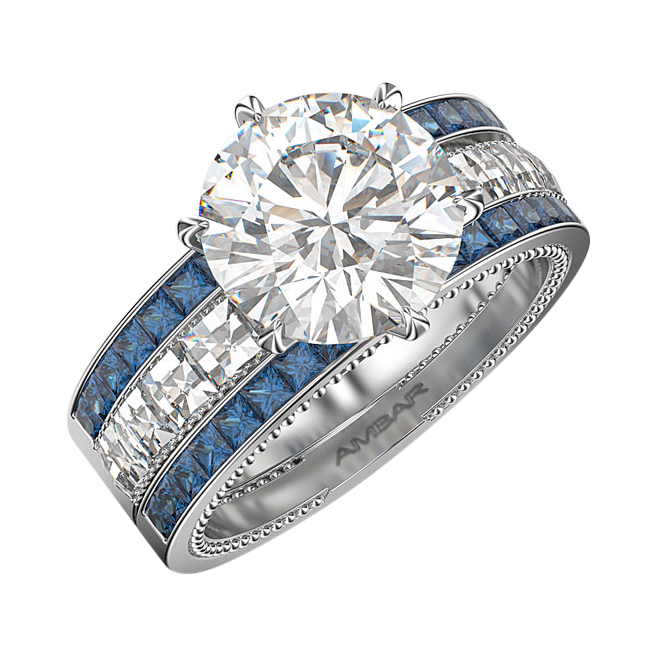 diamond engagement ring with sapphire band