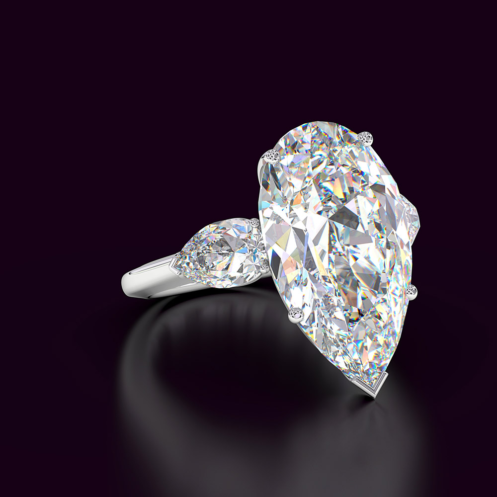 10 Carat Pear Shape Diamond Three Stone Engagement Ring